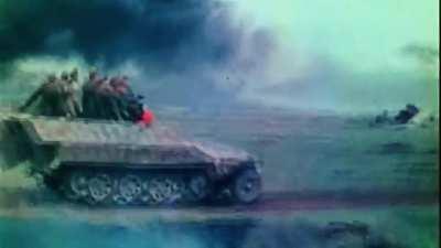 German Half track Assault , ( 1944 late war ??? ) . Original color footage .