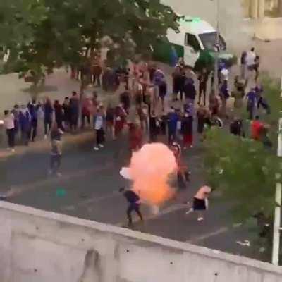 fans of the soccer team Universidad de Chile before starting a match