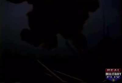 USS Missouri (BB-63) firing her guns near max elevation during Desert Storm in 1991