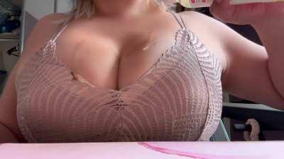 Watch Me Rub Oil All Over My Perfect Cleavage…