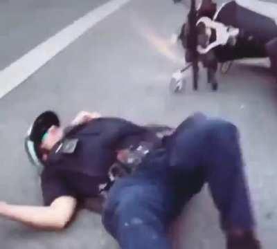 Reckless wheelie in a busy area