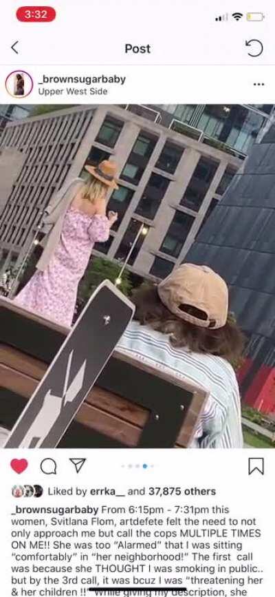 Yesterday on the Upper West Side, Svitlana Flom approached an African American woman who was simply sitting on a bench by herself, and called the police on her. Just like Amy Cooper, she attempted to use systemic racism against this poor woman