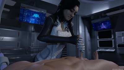 Miranda tests Shepard's rebuilt body [Mass Effect] (SavageCabbage)
