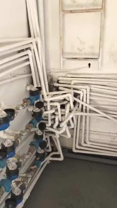 Crappy plumbing design. The plumber couldn't care less.