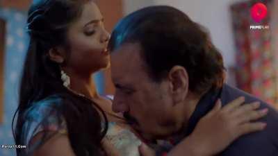 Indian B movie actress and chubby beauty Bharti Jha with an old guy, in Babuji, 40yrs age difference (1/3)