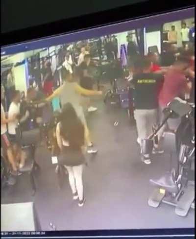 Insecure body builder bumps shoulders with another guy in the weight room. A fight then ensues.