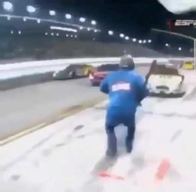 Idiot nearly getting crushed