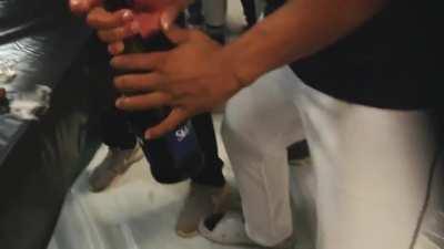 [Highlight] Julio Rodriguez gets a bit too excited during the Mariners' postgame celebration