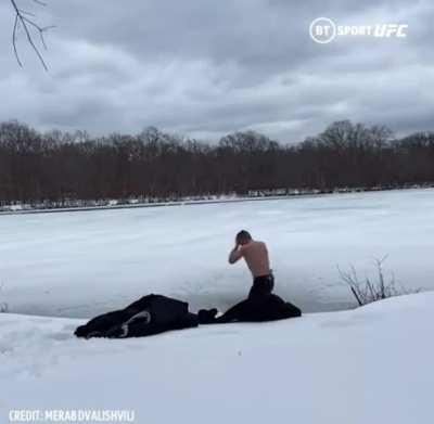 WCGW diving head first into a frozen river