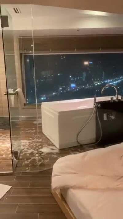 Building swaying during recent earthquake, Japan