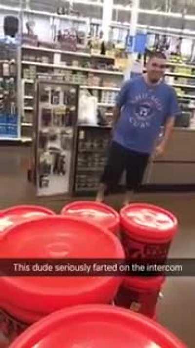 Guy farts into the store intercom.