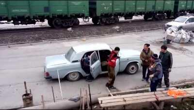 Russians ariving for work