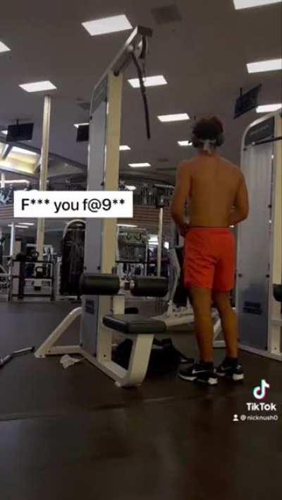Man curses out this dude for working out shirtless.