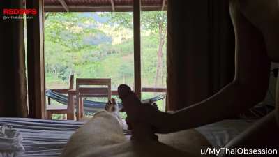 Hard cock + stunning view = perfect morning