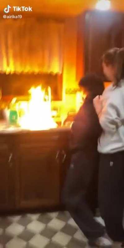 HMC while I try to put out burning oil with water