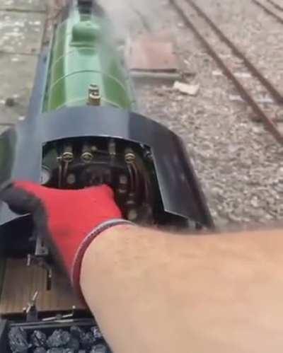 Cockpit view of a garden railroad