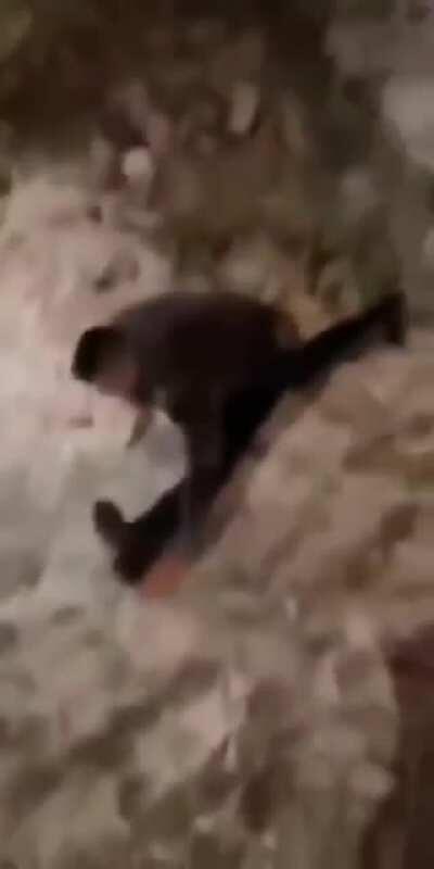 Running down a snow bank