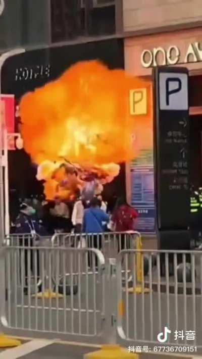 police officer lighting balloons on the street in China