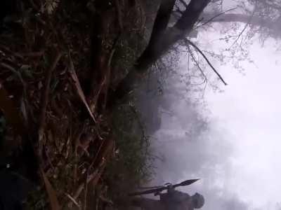 Confrontation inside a Ukrainian forest. Part 1/3. It may have been seen before, but if requested the following parts will be uploaded. This sequel of 3 videos shows dead and wounded in an exchange of gunfire.