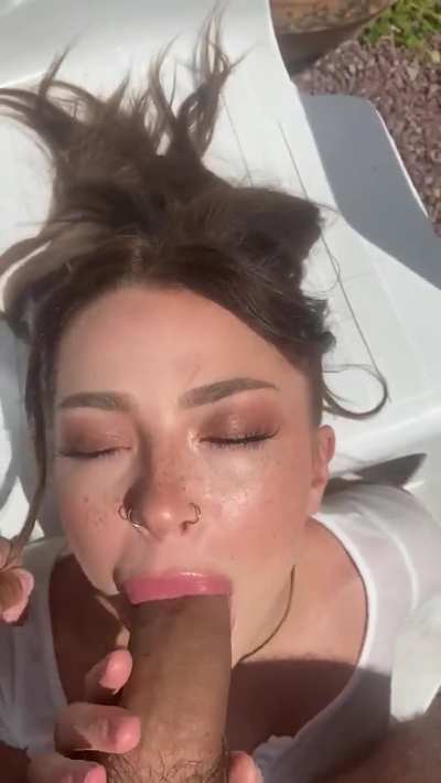 Slut sucking that cock clean