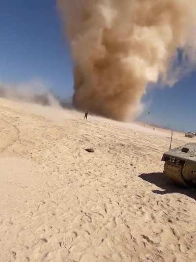 Man charges into giant dust devil (i.e. this is why women live longer)