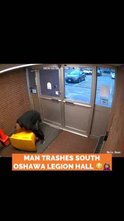 A guy dumps out a bin of salt and takes a piss in the entrance of a local legion.