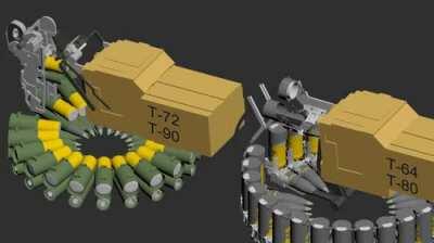 The reloading systems of T-72, T-90, T-64 and T-80 on A GIF photo.