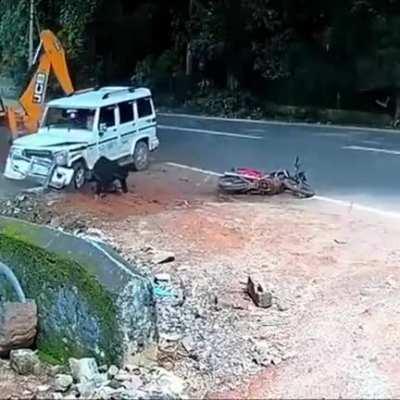 Biker is luckily safe without any injury