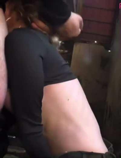 Mom throating me in a restaurant bathroom