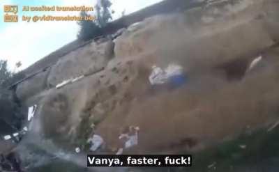 Russian troops somewhere in Kherson Oblast got under Ukrainian artillery fire and frantically tried to escape. Their getaway vehicle crashes in the end. (Eng subs)