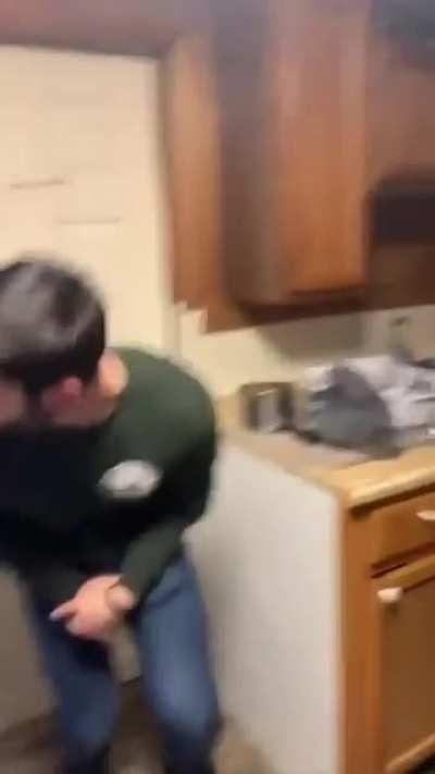 Trying to bust open a cellar door