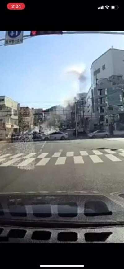 Person drives off garage of a mall