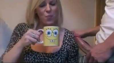 She gags when he cums but finishes strong!