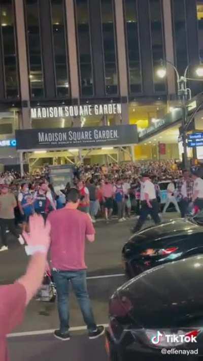 NYers after the Knicks win a playoff game