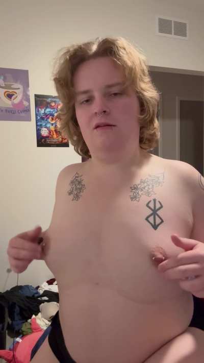 little vid playing with my newly grown tits :3
