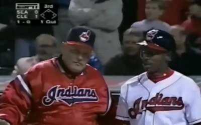 [Highlight] [Highlight] Randy Johnson throws high and inside to Kenny Lofton and the benches clear. Lou Piniella looks like he wants to kill a man. Johnson says 