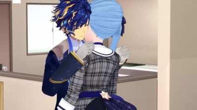 my wife after she ends her stream (me on the left)