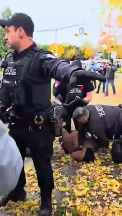 Canadian Police physically assaulting Hindus who were peacefully protesting against Khalistani Sikhs attack on them.