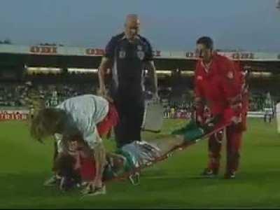 EMT is able to heal injured soccer player with a reverse t bag