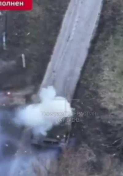 Destruction and cook off of Ukrainian tank by drone (near Makhnovka Kursk region)