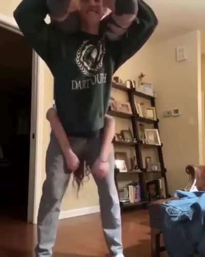 Holding a person upside-down on your back and getting then to feel you up in the wrong spot.