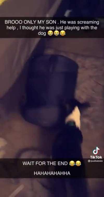 Son gets stuck, parents watch