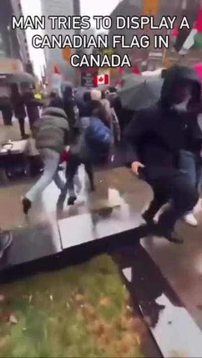 Man tries to display canadian flag in Canada