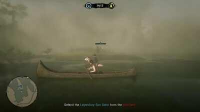 Griefer tries to blow up my canoe as I defend the Sun Gator... it ends spectacularly bad for him...