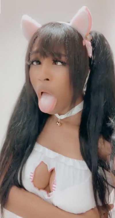 Would you rather have your dumb kitten drool over your cock or her tits?(´ω`)