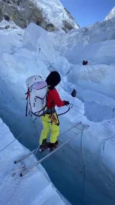Looking down the icy Everest Abyss