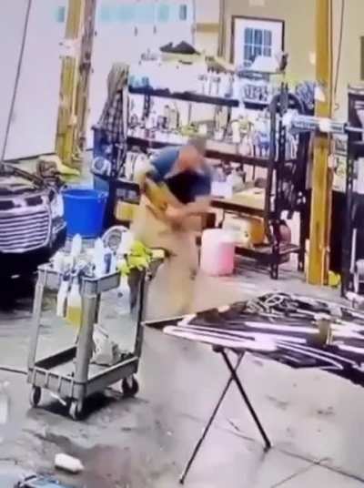 Angle grinder nips man’s shirt 