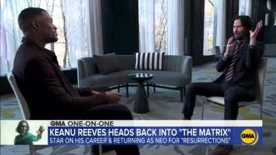 Keanu gets choked up talking about Carrie-Anne Moss