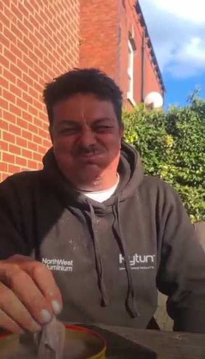 Roofer from Leeds UK eating a can of Surströmming, the guys need to see this