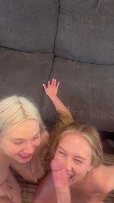 Cute blondes sharing a facial 